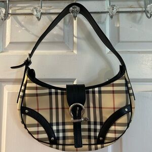 Burberry Beige Check Shoulder Bag with Black Trim